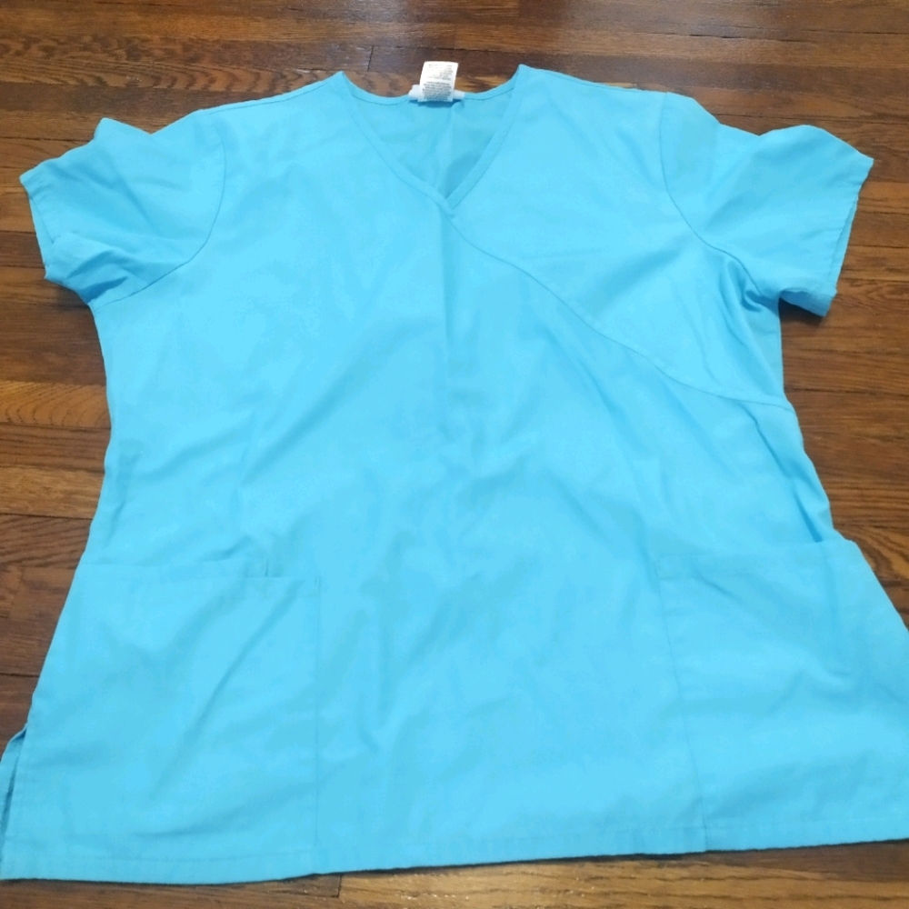 EUC SB scrubs solid bright blue scrub top